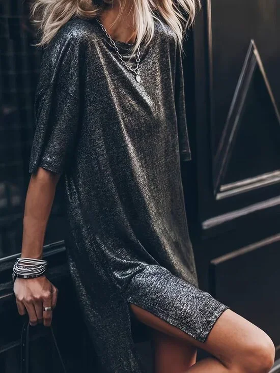 Deep Grey Grunge Streetwear Nian Short Sleeve Mini Dress - Picture 4 of 6